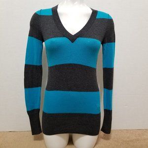 Nollie Teal & Charcoal Wide-Stripe V-Neck Sweater